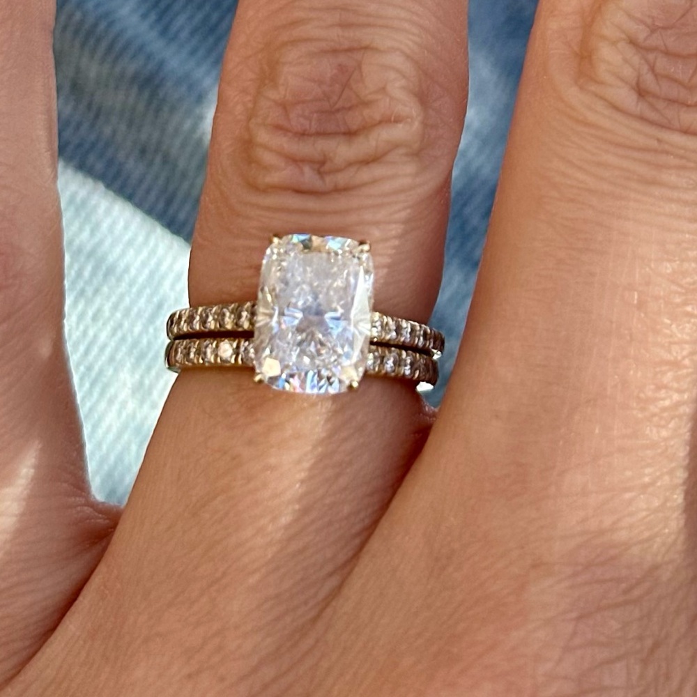Gold-Tone Cushion-Cut White Stone Engagement Ring Set